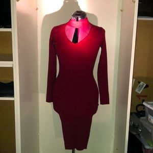 Size: L Say What? Mid Length Body Con Turtle Neck Red Cut Out Dress